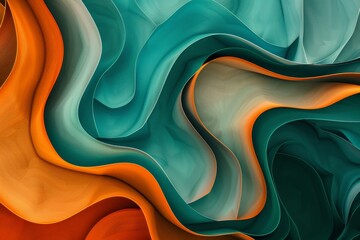 Poster - An abstract image showcasing a fluid design with intricate orange and teal colors blending together, creating a harmonious and mesmerizing visual display.
