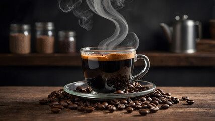 Coffee Cup on Rustic Wooden Countertop