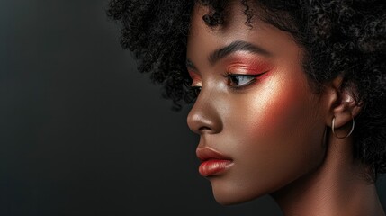 Beauty in color african american woman with makeup looking off to the side in fashion portrait concept