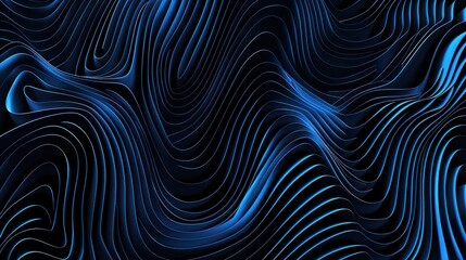 Wall Mural - Blue parallel curved lines on a black background represent the abstract background