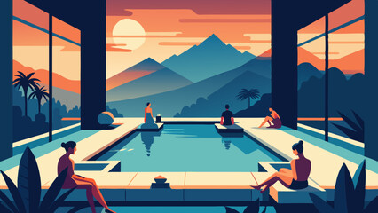 Poster - Luxury Resort Relaxation at Sunset with Mountain Views