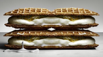 Wall Mural -   Three waffle sandwiches stacked and topped with toppings