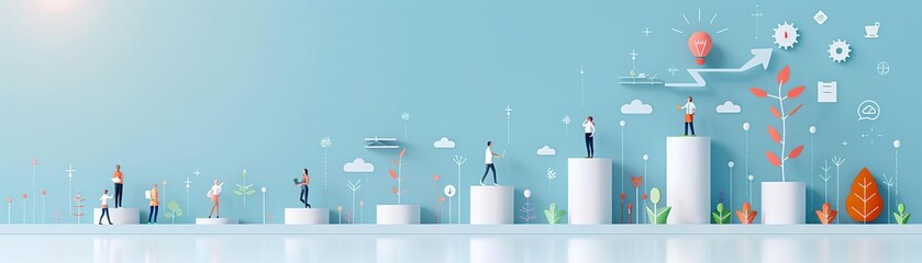 career growth initiative, training and development, flat design illustration