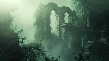 Canvas Print - Mysterious Ruins in the Mist