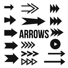 Aufkleber - Set of arrows silhouettes. Black arrows icons, simple arrow pointers.