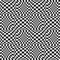Fototapete - Checkered convex pattern. Background of black and white square cells, chess type.