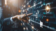 © Mahemud - A businessman touching online banking and network connection icons on a virtual screen, highlighting online payment, shopping, and business digital technology, with a focus on cyber security