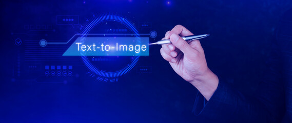 Fototapete - ai tech text to image, virtual graphic with ai, artificial intelligence, using command prompt for ge