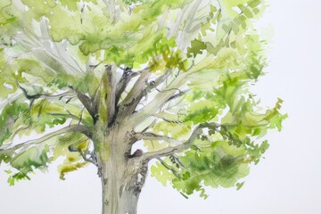 Wall Mural - Watercolor Tree Painting: Nature’s Resilience with Copy Space