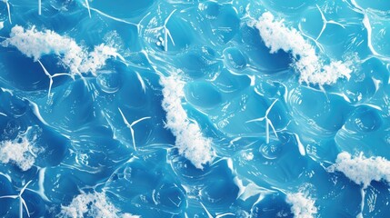 Wall Mural - The image is of a body of water with a blue color and white foam. The water appears to be calm and peaceful, with the foam adding a sense of movement and energy to the scene