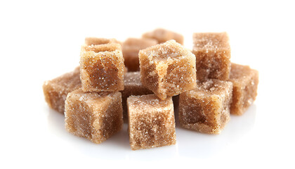 brown sugar cubes isolated on white background