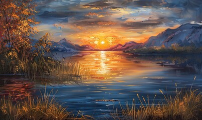 Wall Mural - sunset over the lake