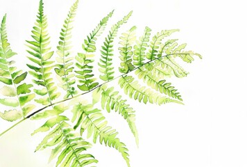 Wall Mural - Watercolor Fern Leaves Illustration: Nature and Serenity with Copy Space