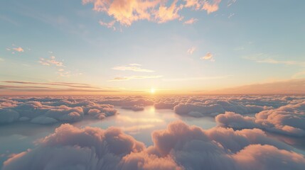 Wall Mural - A tranquil view of soft stratocumulus clouds drifting slowly across the sky, reflecting the warm hues of a summer sunset.