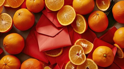 Poster - Open today with red envelopes and oranges