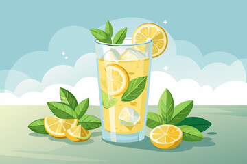 Wall Mural - Fresh yellow lemon juice in glass