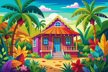 Canvas Print - Tropical resort wooden Bungalow for rest