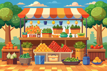 Wall Mural - Fresh organic food products shop on shelves