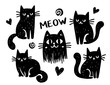 © Satoru Sketches - cute black cat, hand drawn crayon brush doodle cartoon simple sketch set
