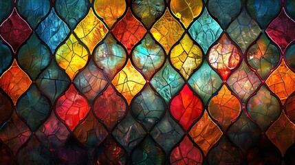 Wall Mural - A colorful mosaic patterned window with a blue and yellow tile