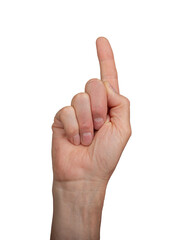 Index finger pointing up isolated on white background., transparent PNG