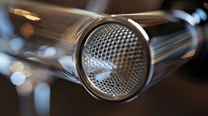 Micro shot of the mesh filter inside the spout preventing any sediment or cork particles from reaching the glass while pouring.