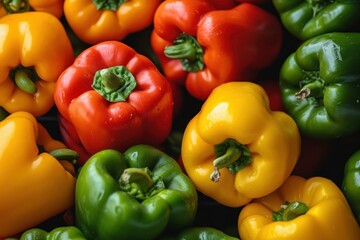 Wall Mural - Delectable Bell peppers colorful closeup. Color food. Generate Ai