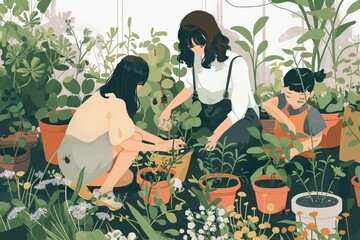 Wall Mural - two women in a garden