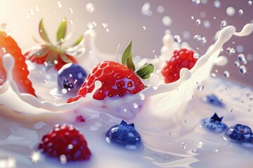 Wall Mural - Milk splash with fruits Generative AI
