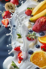 Wall Mural - Milk splash with fruits Generative AI