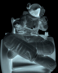 Wall Mural - astronaut is relaxing on the recline arm chair front view