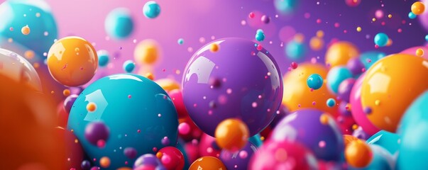 Colorful abstract spheres floating on a vibrant purple background