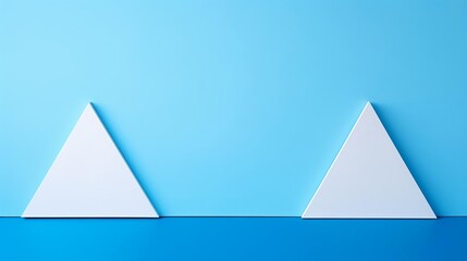 Minimalistic background with two white triangles on a blue backdrop