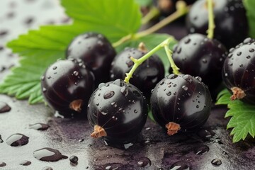 Sticker - Flavorful Black currant berries. Nature leaf berry raw ripe. Generate Ai