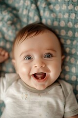 Wall Mural - Close-up of a baby's gleeful expression during playtime, Bird's Eye View shooting, Rollei RPX 400, stock photography, --ar 2:3 Job ID: ee6d9630-27b1-4a83-882b-37d62508ccc3