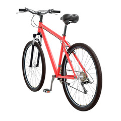 Wall Mural - Red bicycle, side back view. Black leather saddle and handles. Png clipart isolated on transparent background