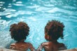 © anatolir - Fun-filled Black kids pool. Smiling water happy. Generate Ai