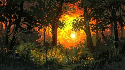 Wall Mural - Sunset in the Forest