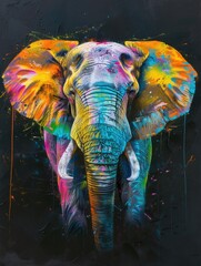 Wall Mural - a colorful elephant with a spray paint splatter on its face. the elephant is the main focus of the i