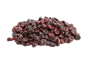 Wall Mural - A pile of dried cranberries isolated on a white background, highlighting their rich red and dark colors with a wrinkled texture, perfect for healthy snacks and culinary uses