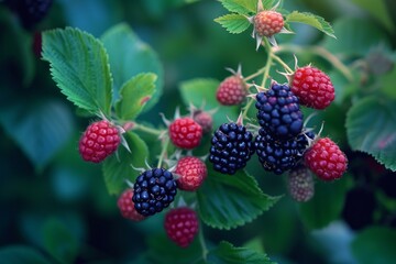 Poster - Thorny Garden blackberry. Plant nutrition ripe. Generate Ai