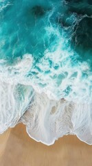 Beach and waves from top view. Turquoise water background from top view