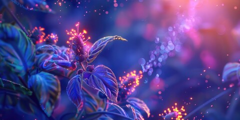 Wall Mural - A colorful flower with a blue background. The flower is surrounded by a blue and purple sky