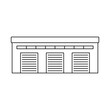 © far700 - Building icon. Warehouse, garage, service. Black contour linear silhouette. Editable strokes. Front view. Vector simple flat graphic illustration. Isolated object on a white background. Isolate.