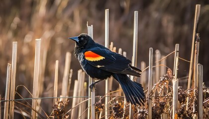 red-winged blackbird in its natural environment , generated by ai. high quality photo