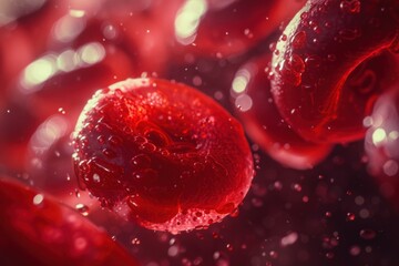 Sticker - Close-up image showing the detailed texture of ripe cherries with glistening droplets, set against a dark background