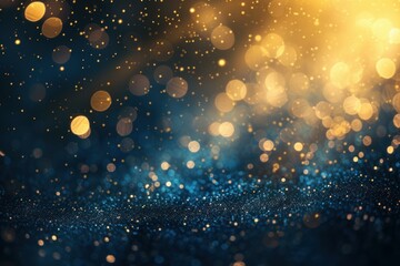 Poster - Captivating abstract festive bokeh background with shimmering glitter. Elegant gradient texture. And a touch of magical sparkle in blue and gold colors for holiday photography. Luxury wallpaper