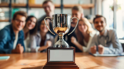 team success trophy award ceremony. celebrating team achievements with a trophy award ceremony. grou