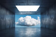 © ADDICTIVE STOCK - Surreal architecture with a giant cloud inside a metallic room. Generative AI image