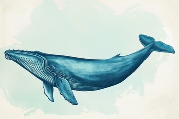 Poster - Artistic depiction of a tranquil blue whale, showcasing marine life in a soothing, minimalist style